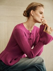 Arave Sweater Kasual Wanita Bahan Polar Fleece, Potongan Slim Fit, Desain Kancing Katak, Cocok untuk Perjalanan Sehari-hari - Purple - View 2