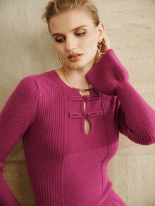 Arave Sweater Kasual Wanita Bahan Polar Fleece, Potongan Slim Fit, Desain Kancing Katak, Cocok untuk Perjalanan Sehari-hari - Purple - View 1