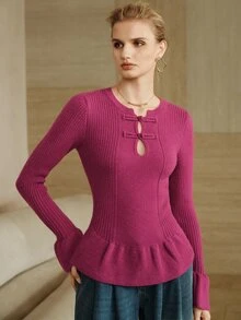 Arave Sweater Kasual Wanita Bahan Polar Fleece, Potongan Slim Fit, Desain Kancing Katak, Cocok untuk Perjalanan Sehari-hari - Purple - View 3