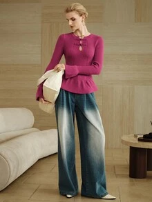 Arave Sweater Kasual Wanita Bahan Polar Fleece, Potongan Slim Fit, Desain Kancing Katak, Cocok untuk Perjalanan Sehari-hari - Purple - View 4