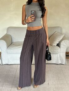 Aloruh Women's Low Waist Casual Retro Satin Versatile Brown Maillard Color Long Skirt - Multicolor - View 2