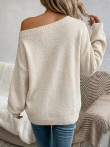 EMERY ROSE Women's Casual Apricot One-Shoulder Sweater, Suitable For Autumn/Winter,Winter Outfit For Women,Autumn Outfits For Women,Chic Top - Multicolor - View 2