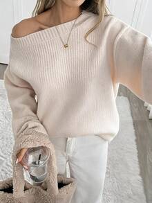 EMERY ROSE Women's Casual Apricot One-Shoulder Sweater, Suitable For Autumn/Winter,Winter Outfit For Women,Autumn Outfits For Women,Chic Top - Multicolor - View 6