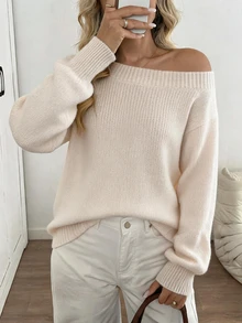 EMERY ROSE Women's Casual Apricot One-Shoulder Sweater, Suitable For Autumn/Winter,Winter Outfit For Women,Autumn Outfits For Women,Chic Top - Multicolor - View 5