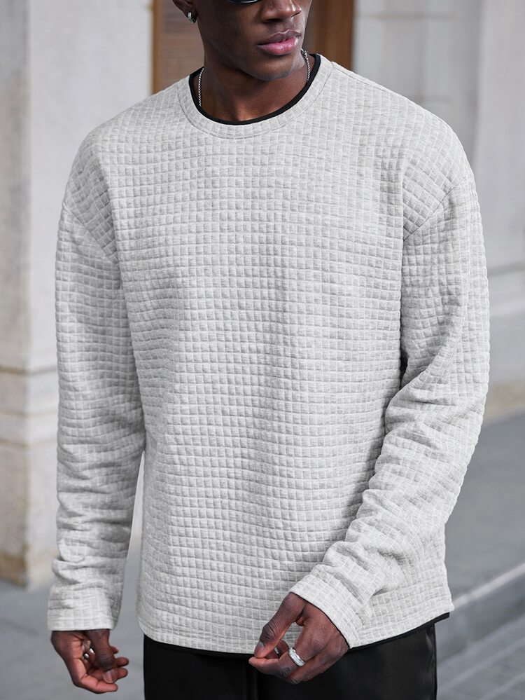 Mainfolk Men's Geometric Grid Long Sleeve T-Shirt And Drawstring Waist Pants Casual Set Halloween Winter Party Autumn - Grey - View 4