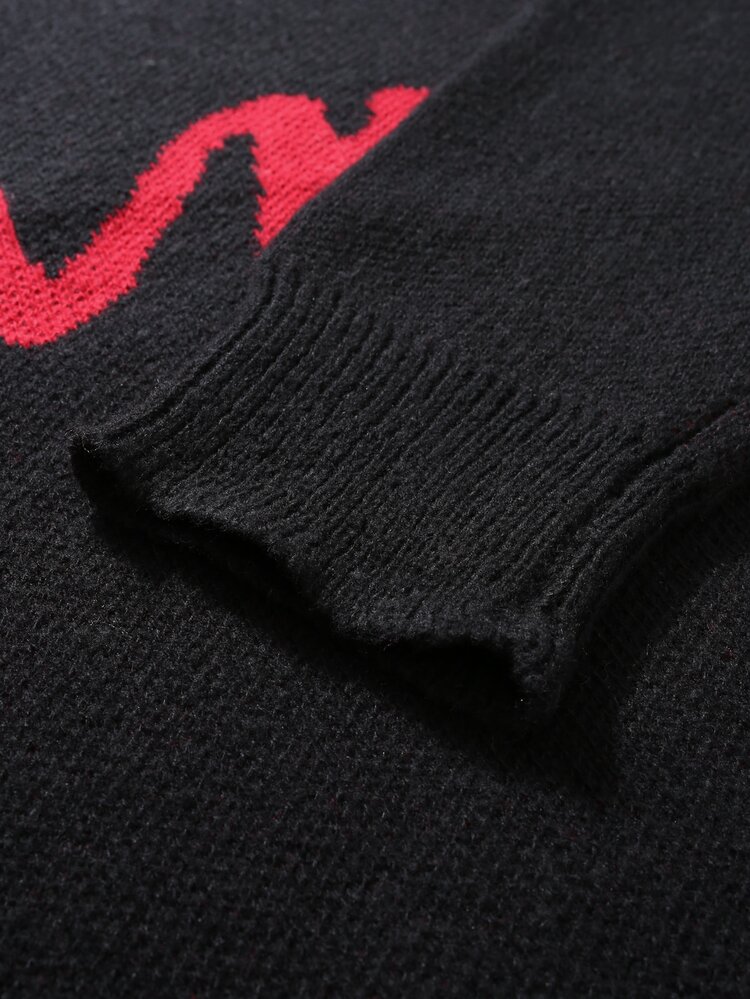 Claim Dot Men's Minimalist Jacquard Fashion Long Sleeve Sweater Streetwear Pull, Sweaters - Black - View 5