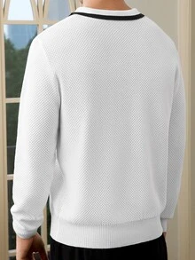 Manfinity Bizformal 男式撞色半拉链休闲长袖套头衫 - 白色 - 查看 5