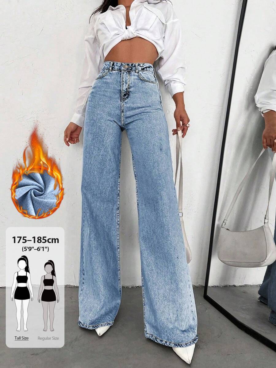 SHEIN Tall Women's Casual Daily Travel Denim Jeans With Pockets And Buttons