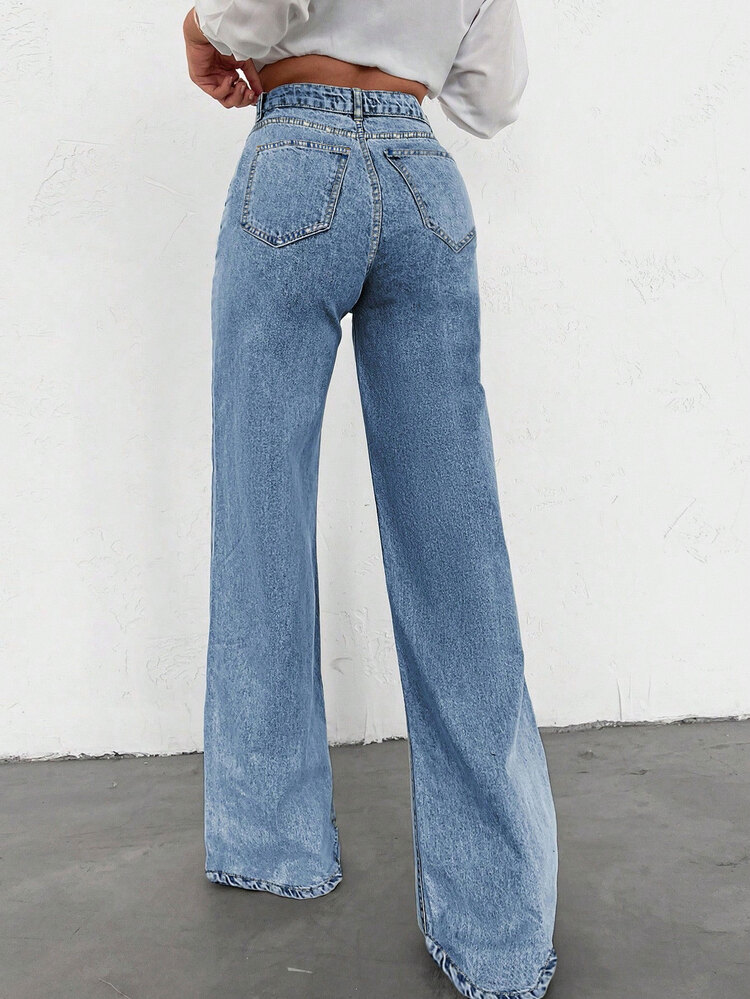 SHEIN Tall Women's Casual Daily Travel Denim Jeans With Pockets And Buttons - Blue - View 2
