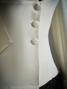 SHEIN ICON Blazer Wanita Warna Polos Berlipit Kasual Serbaguna untuk Perjalanan Harian - Krem - View 8