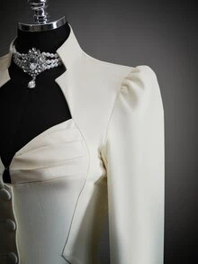 SHEIN ICON Blazer Wanita Warna Polos Berlipit Kasual Serbaguna untuk Perjalanan Harian - Krem - View 4