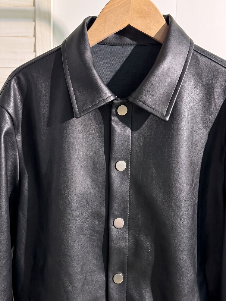 SHEIN Sparklyn Teen Girl' Autumn/Winter Casual Daily Premium School Commute Ins Style Versatile PU Leather Lapel Loose Jacket - Black - View 6
