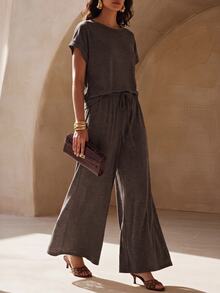 Zivah Women's Casual Top And Drawstring Waist Loose Pants Set, Commute & Sports - Brown - View 9