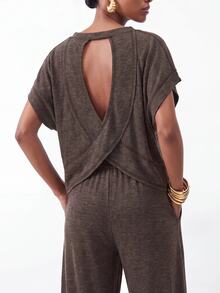 Zivah Women's Casual Top And Drawstring Waist Loose Pants Set, Commute & Sports - Brown - View 6