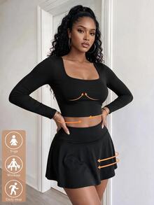Core Rhythm Solid Color Casual Sports Long Sleeve T-Shirt Yoga Fitness - Black - View 2