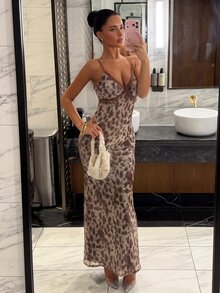 Opulessa 女款米色針織亮片細肩帶洋裝，優雅性感，適合秋冬度假、夜晚外出、雞尾酒會、萬聖節、節慶派對與生日 - 卡其色 - 查看 7