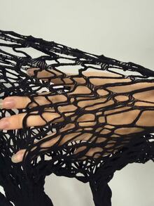 SHEIN Swim Summer Beach Hollow Out Fishnet Cover Up Dress Without Bikini - Black - View 5