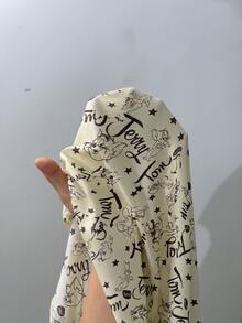 TOM & JERRY X SHEIN SHEIN EZwear 大尺碼女款字母印花抓皺抹胸洋裝，適合外出、街頭穿搭、機場造型、時尚、返校、Y2K、派對、海灘度假、假期 - 彩色 - 查看 7
