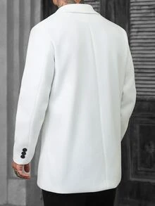 Manfinity Homme 男士白色商務休閒中長版羊毛混紡時尚通勤大衣 - 白色 - 查看 2