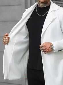 Manfinity Homme 男士白色商務休閒中長版羊毛混紡時尚通勤大衣 - 白色 - 查看 3