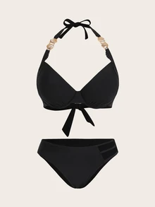 Voyashape Women's Shell Decorated Halter Bikini Set Music Festival Summer Beach - Multicolor - View 2