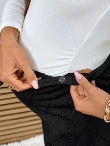 SHEIN Celana Panjang Kasual Musim Dingin untuk Ibu Hamil dengan Lapisan Termal - Hitam - View 5