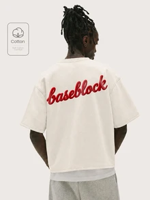 Baseblock 男士圓領短袖印花T恤 - 杏色 - 查看 1