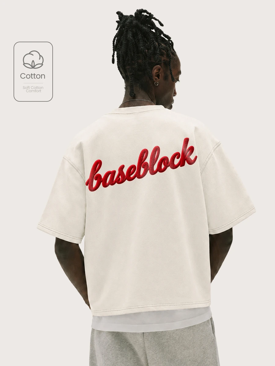 Baseblock 男士圓領短袖印花T恤 - 杏色 - 查看 1