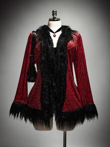 SHEIN ICON Mantel Bulu Sintetis Wanita Plus Size Musim Gugur/Dingin Gaya Retro Seksi Y2K Gothic Gelap Avant-Garde Berani Individual Blok Warna Hitam dan Merah Motif Macan Tutul Patchwork - Merah - View 5