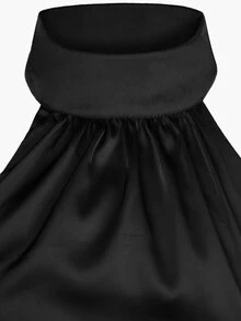 SHEIN BAE Draped Detail Backless Satin Halter Dress - Black - View 6