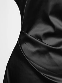 SHEIN BAE Draped Detail Backless Satin Halter Dress - Black - View 7