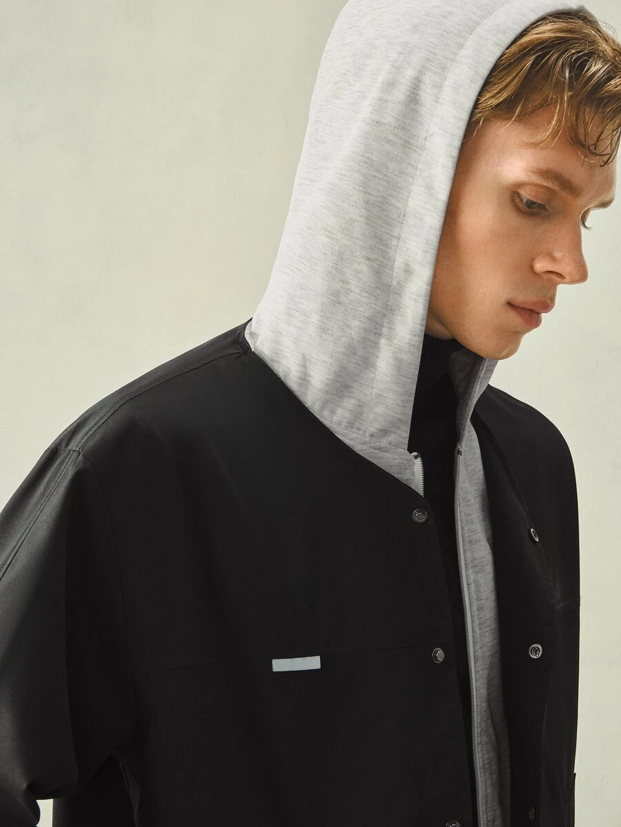 RONVEXI Men's Button-Up Pocket Long Sleeve 2 In 1 Hooded Jacket Vacation Black Autumn Casual - Black and White - View 1