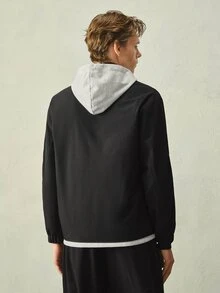 RONVEXI 男士鈕扣式口袋長袖二合一連帽夾克 - 黑與白 - 查看 8