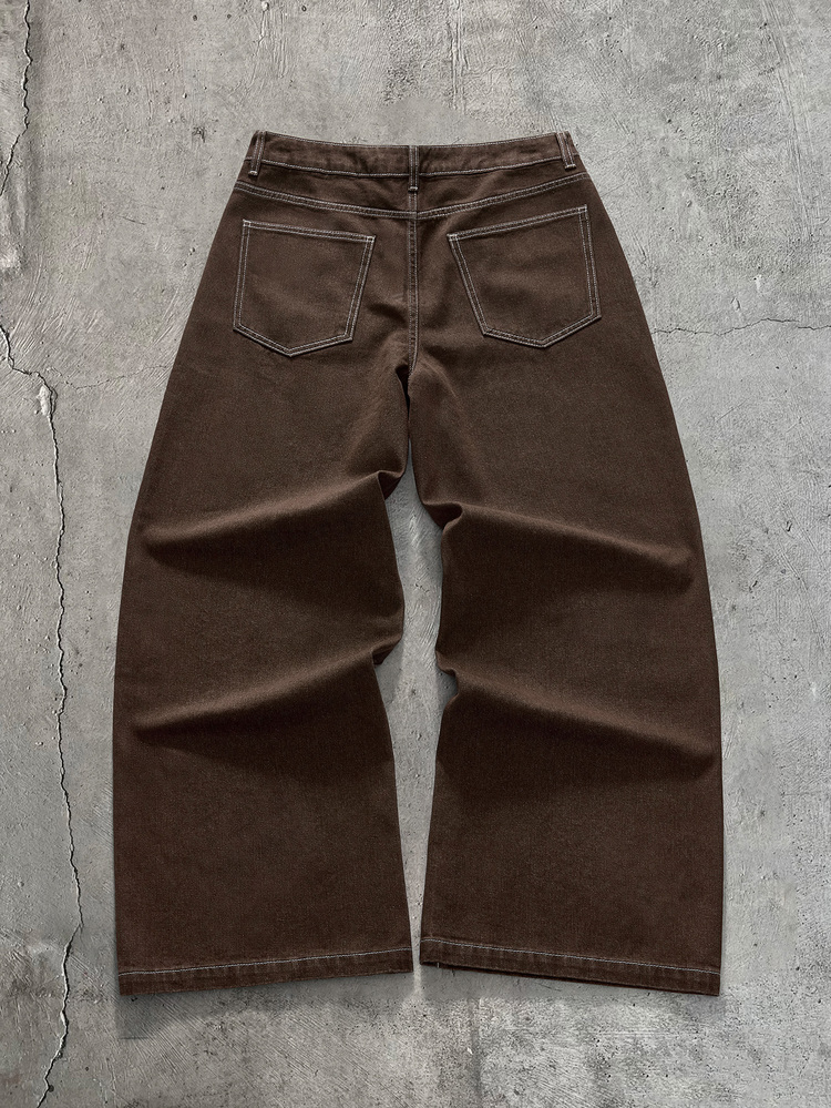 AXEPEAK Men's Single-Breasted Long Sleeve Shirt And Long Pants Casual Daily Denim Set - Coffee Brown - View 7