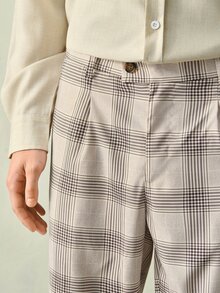 RONVEXI Men's Long Pants, Plaid Design Suit Trousers, Slim Fit Basic Style, Suitable For Holiday Events And Daily Wear, Ideal Choice As Birthday Gift Pink - White - View 4