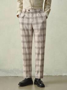 RONVEXI Men's Long Pants, Plaid Design Suit Trousers, Slim Fit Basic Style, Suitable For Holiday Events And Daily Wear, Ideal Choice As Birthday Gift Pink - White - View 5
