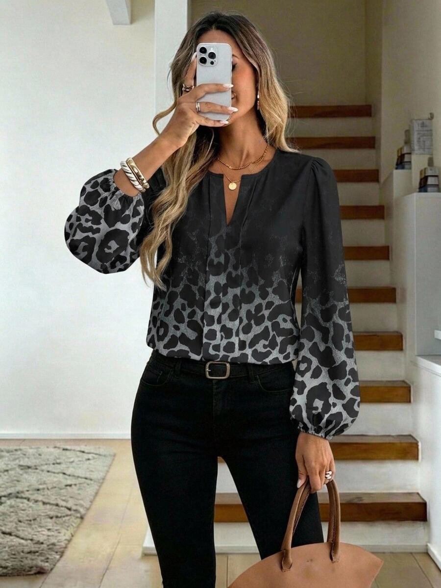 EMERY ROSE Women's Leopard Print Fashion Shirt Suitable For Spring And Autumn - Multicolor - View 1