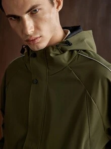 Manfinity CityGents 男士休閒百搭連帽夾克 - 軍綠色 - 查看 5
