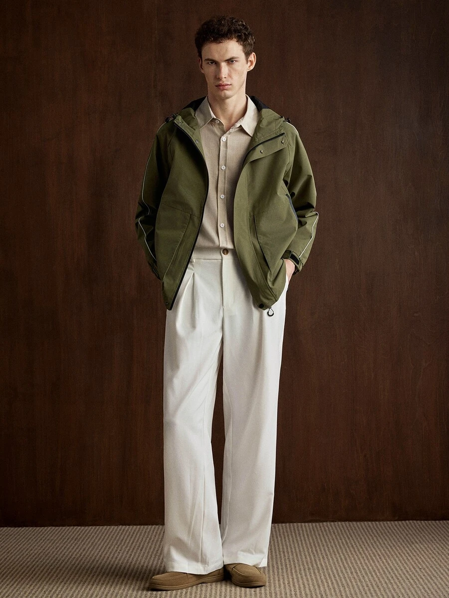 Manfinity CityGents MEN Spring Casual Graphic Patchwork Vacation American Jacket, Cargo/ Work Bomber Autumn/Winter, Style, Couple Outfit, Olive Green - Army Green - View 1