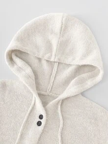 GlowEve CURVE Cardigan Rajut Berkerudung Wanita Ukuran Besar Musim Gugur Musim Dingin, Kancing Depan dengan Tali Serut, Lengan Panjang Longgar Warna Putih Polos, Sweater Kasual Tradisional Lembut - Light Grey - View 8