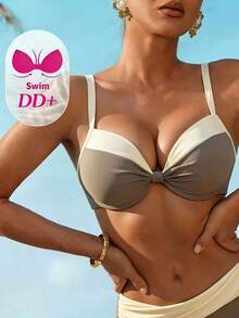 Voyashape 2026 Novo Maiô Feminino DD+, Estilo Resort de Ilha, Top Separado com Nó Contrastante em Mocha, Design Versátil e Casual na Moda, Adequado para Férias de Verão na Praia - Café - Visão 2