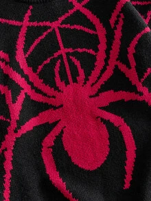 ROMWE MEN Men's Spider Jacquard Pattern Loose Fit Sweater - Black - View 2