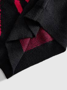 ROMWE MEN Men's Spider Jacquard Pattern Loose Fit Sweater - Black - View 8