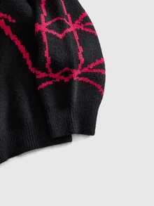 ROMWE MEN Men's Spider Jacquard Pattern Loose Fit Sweater - Black - View 5