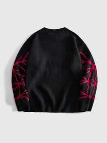 ROMWE MEN Men's Spider Jacquard Pattern Loose Fit Sweater - Black - View 3