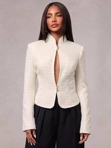 Radiana Women's Solid Color Casual Versatile Daily Long Sleeve Jacket - White - View 2
