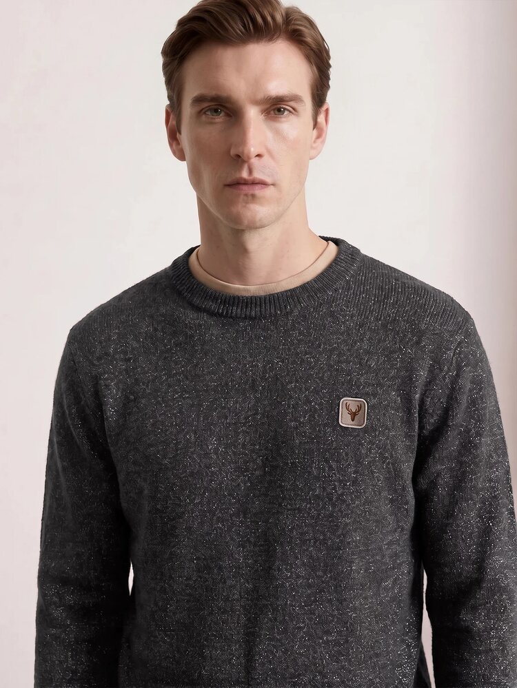 Manfinity CityGents Old Money Men Patched Detail Sweater, For Husband, Boyfriend Gifts, Autumn, Long Sleeve Top Formal Hiking Beach Gray Casual - Black - View 4