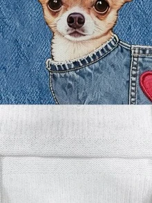 SHEIN Women's Puppy Print Crew Neck Pullover Sweater Date Brunch Everyday Blue Autumn Casual Cute Cute Cute - Multicolor - View 9