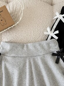 SHEIN 2pcs Baby Girls Knit Top Skort Sweet Grey Black Multi Bows Peplum Hem Long Sleeve Round Neck Party House Beach Summer Halloween Christmas Ballet Set - Multicolor - View 8