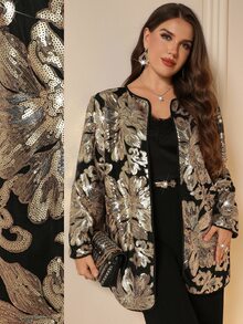 Miaspire Jaket Wanita Ukuran Besar Bahan Mesh Bordir Payet Elegan Musim Gugur dan Dingin 2026 Pakaian Musim Dingin untuk Wanita Jaket Bordir Payet Mewah untuk Pesta - MultiWarna - View 1